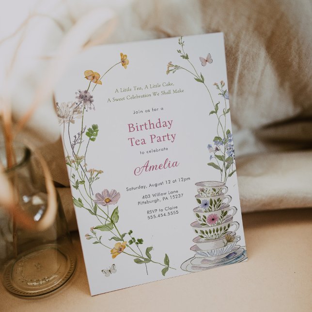 Wildblumen-Teeparty-Geburtstag Einladung (Von Creator hochgeladen)
