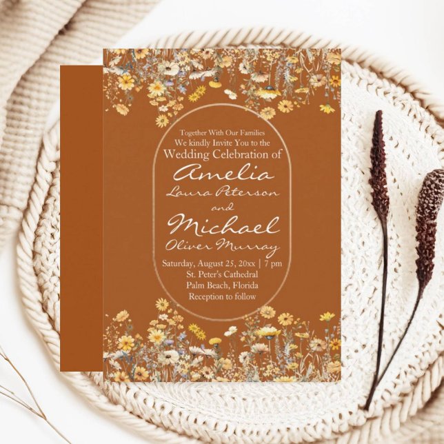 Wildblumen Terracotta Hochzeit Einladung (Von Creator hochgeladen)