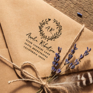 Wildblumen und Beerenmonogramm: Rustikale Anschrif Gummistempel