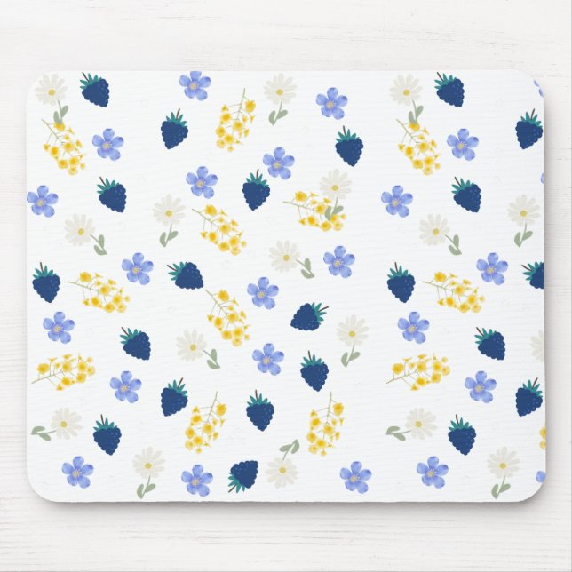 Wildblumen- und Brombeer-Blumenmuster Mousepad (Vorne)