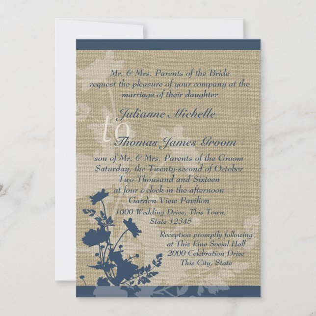 Wildblumen- und Burlap-Hochzeit Einladung (Vorderseite)