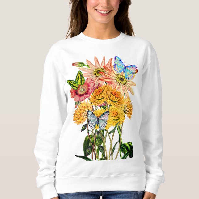 Wildblumen und drei Schmetterlinge Sweatshirt (Vorderseite)