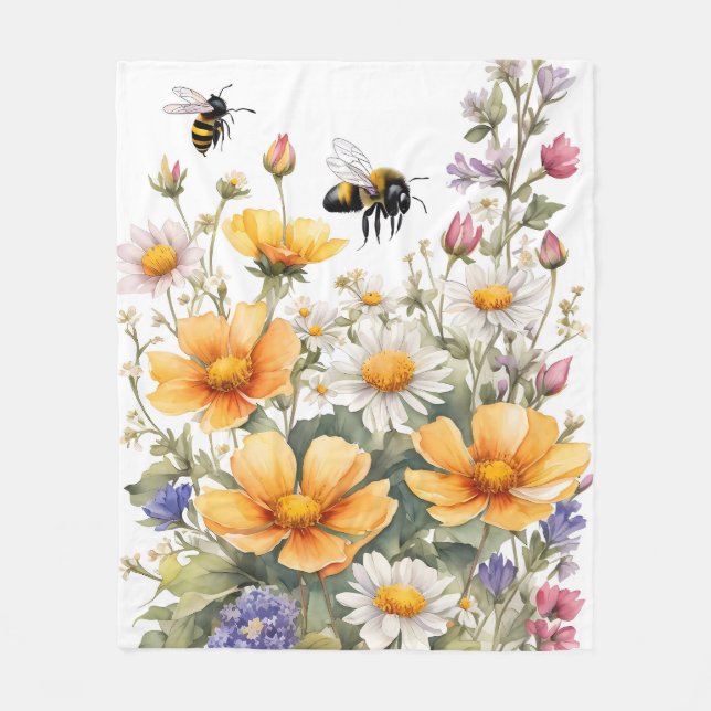 Wildblumen und Honigbienen Fleecedecke (Vorderseite)