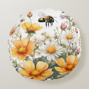 Wildblumen und Honigbienen Rundes Kissen