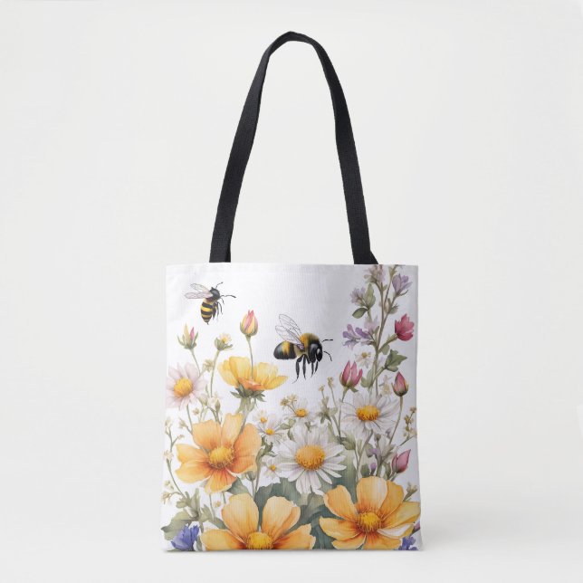 Wildblumen und Honigbienen Tasche (Vorderseite)