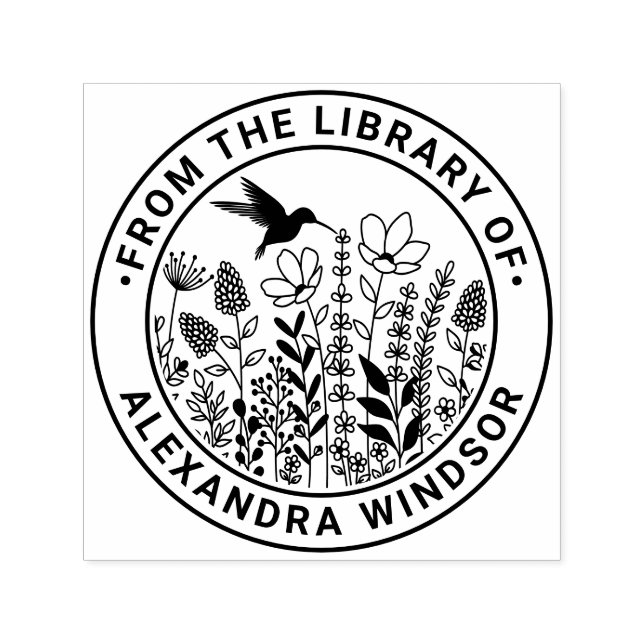 Wildblumen und Name der Bibliothek Hummingbird Permastempel (Design)
