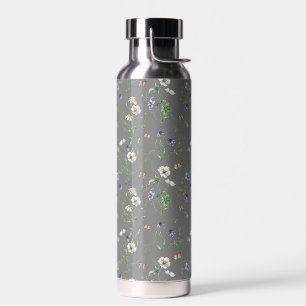 Wildblumen und Schmetterlinge auf Grau Trinkflasche