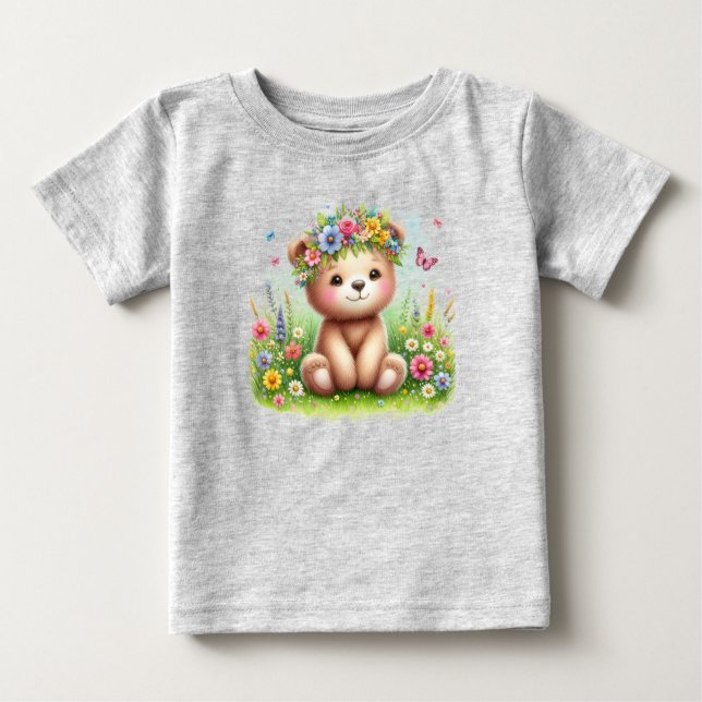 Wildblumen und Schmetterlinge Beary Niedlich Baby T-shirt (Vorderseite)