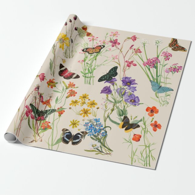 Wildblumen und Schmetterlinge Blumengarten Geschenkpapier (Ungerollt)