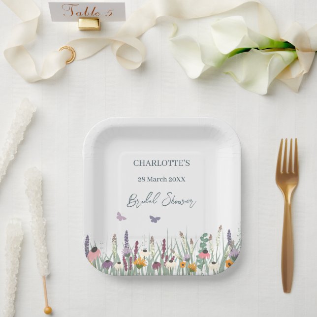 Wildblumen und Schmetterlinge Brautparty Party Pappteller (Hochzeit)