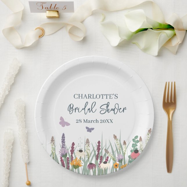 Wildblumen und Schmetterlinge Brautparty Party Pappteller (Hochzeit)