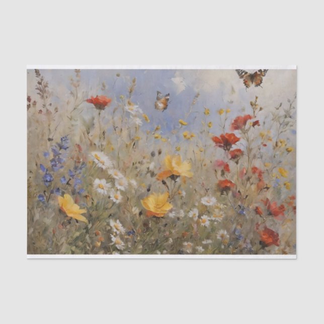 Wildblumen und Schmetterlinge Seidenpapier (Vorderseite)