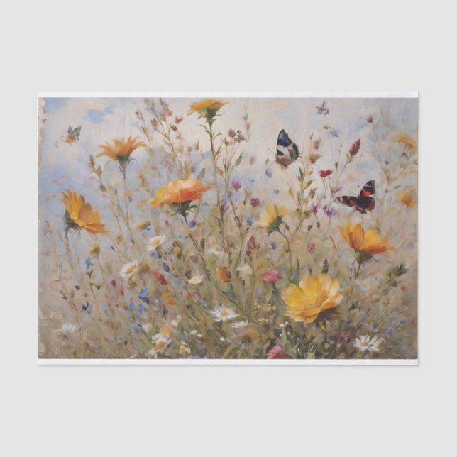 Wildblumen und Schmetterlinge Seidenpapier (Vorderseite)