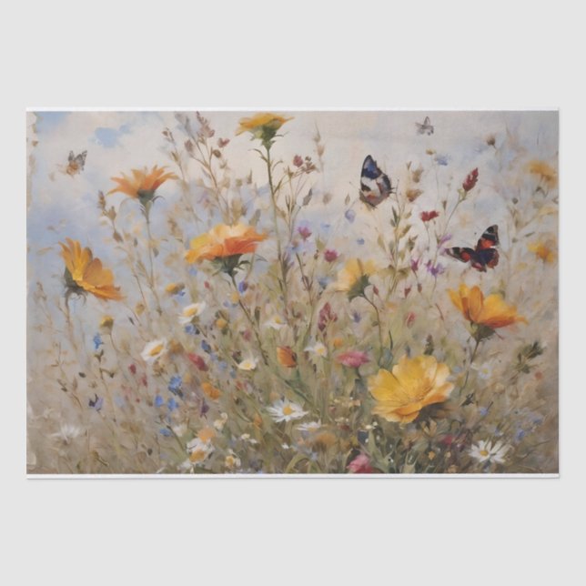 Wildblumen und Schmetterlinge Seidenpapier (Vorderseite)