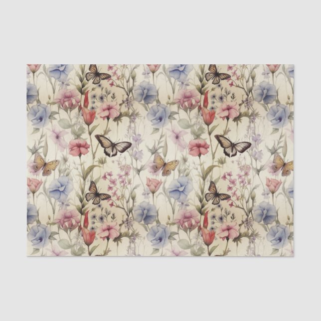 Wildblumen und Schmetterlinge Seidenpapier (Vorderseite)