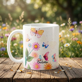 Wildblumen- und Schmetterlings-Kaffeetasse Vintage Kaffeetasse