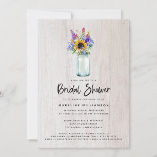 Wildblumen und Sonnenblumen Mason Jar Brautparty Einladung