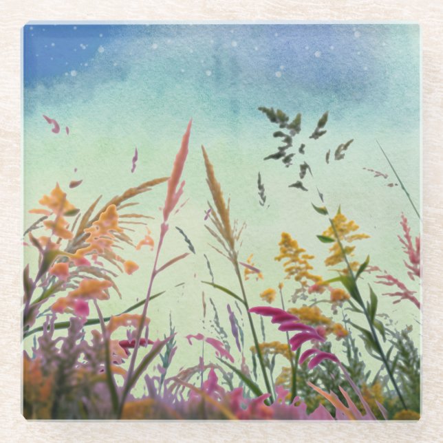 Wildblumen und Stars Glasuntersetzer (Vorderseite)