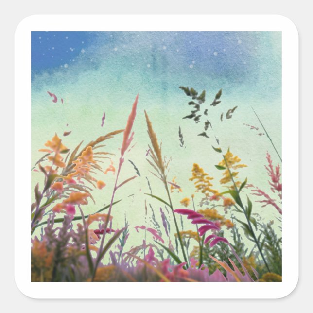 Wildblumen und Stars Quadratischer Aufkleber (Vorderseite)