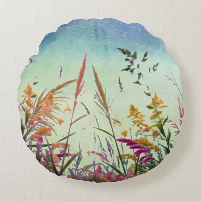 Wildblumen und Stars Rundes Kissen (Vorderseite)