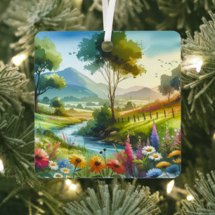 Wildblumen und Strom im Frühlingstal Ornament Aus Metall