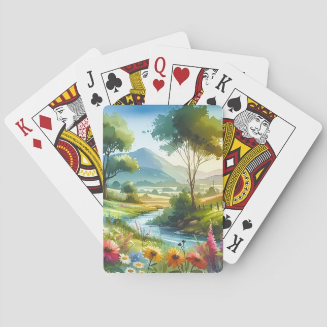 Wildblumen und Strom im Frühlingstal Spielkarten (Rückseite)
