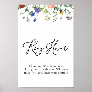 Wildblumen- und summende Bienen-Ringjagd-Schild Poster