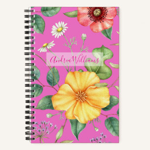 Wildblumen Vintag Zeichnend / Küken, rosa Notizbuch