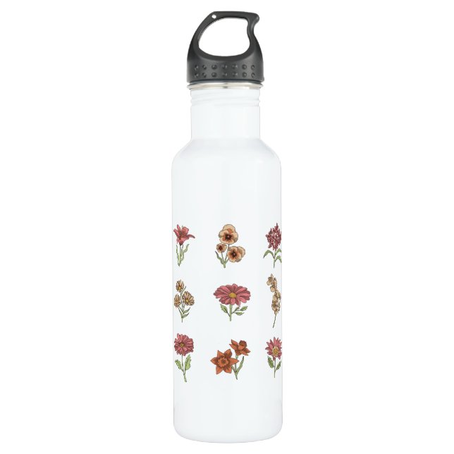 Wildblumen Vintage Blume Botanische Edelstahlflasche (Vorderseite)