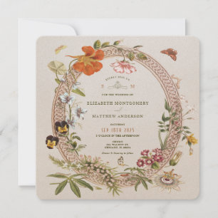 Wildblumen Vintage Wedding Mauve Rose Square Einladung