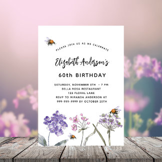 Wildblumen violett rosa Bienen Luxus Geburtstag Einladung