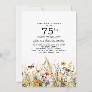 Wildblumen Vögel Schmetterlinge 75 Jahre alt Einladung