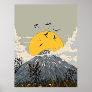 Wildblumen-Vulkan-Berg Poster