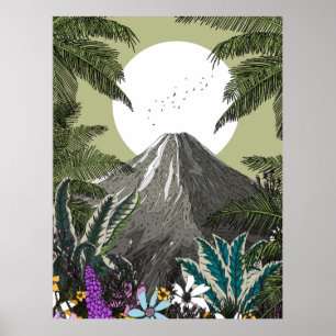 Wildblumen-Vulkan-Berg Poster