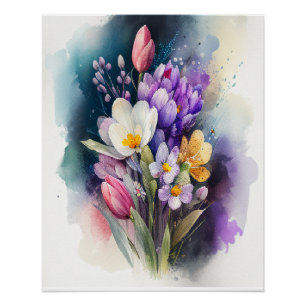 Wildblumen Wand an Wand Wasserfarben Poster