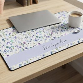 Wildblumen-Wasserfarbe Blau Lila Schrift Name Schreibtischunterlage