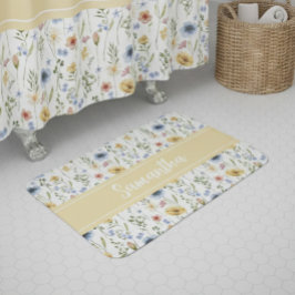 Wildblumen-Wasserfarbe-Boho-farbige Monogramm Badematte