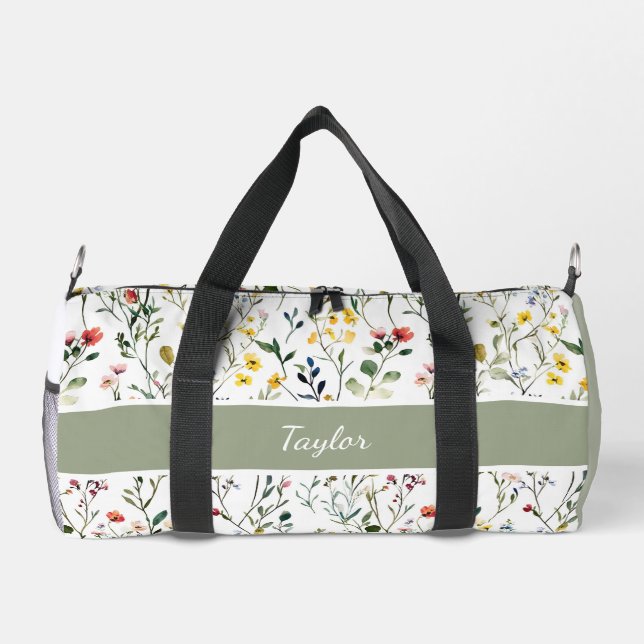 Wildblumen-Wasserfarbe Botanischer Name  Duffle Bag (Rückseite)