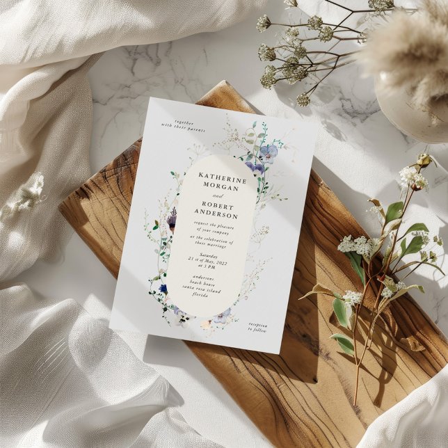 Wildblumen Wasserfarbe Elegante Hochzeit Einladung (Von Creator hochgeladen)