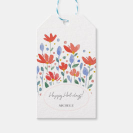 Wildblumen Wasserfarbe in Süß-Rot und Blau Geschenkanhänger