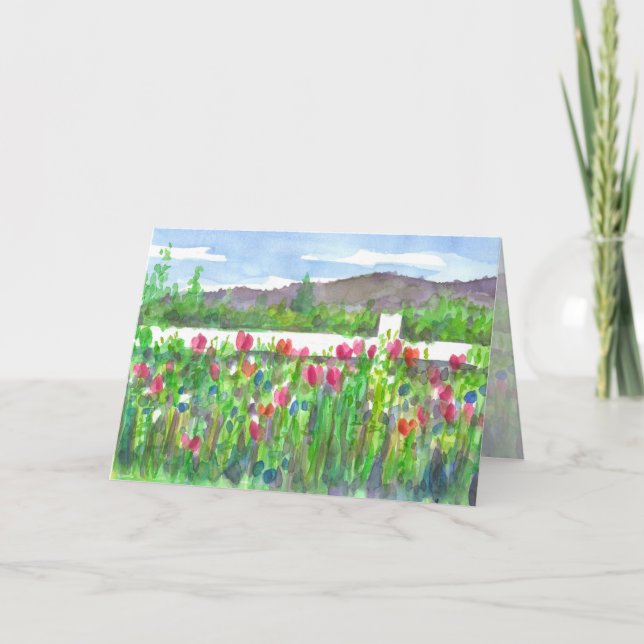 Wildblumen Wasserfarbe Landschaft glücklich Geburt Karte (Vorderseite)