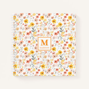 Wildblumen-Wasserfarbe-Monogramm-Notizbuch-Journal Notizbuch
