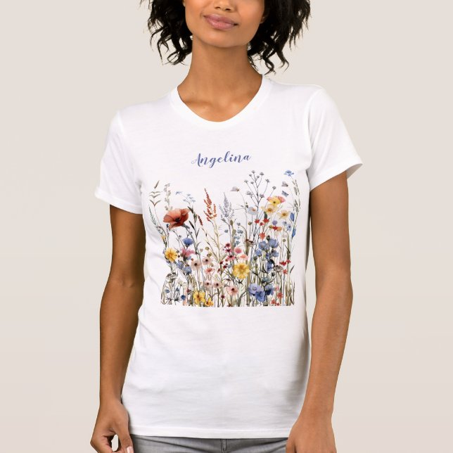Wildblumen Wasserfarben Blume T-Shirt (Vorderseite)
