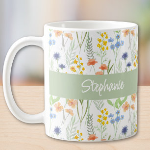 Wildblumen-Wasserfarben-Monogramm-Name Kaffeetasse