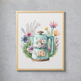 Wildblumen Wasserfarbener Kaffee Wasserkocher Poster
