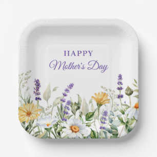 Wildblumen Wasserfarbener Tag der Mutter glücklich Pappteller