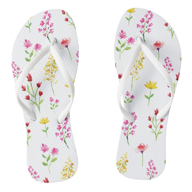Wildblumen Wasserfarbenes Blumengestein Flip Flops (Fußbett)