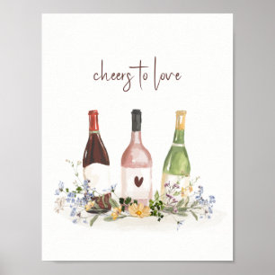 Wildblumen-Weinflaschen Prost auf das Liebe-Schild Poster