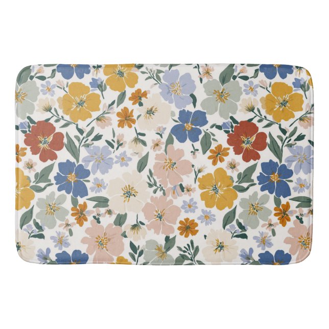 Wildblumen-Wiese Boho-Muster Badematte (Vorderseite)