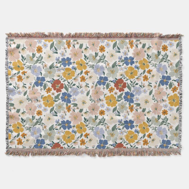 Wildblumen-Wiese Boho-Muster Decke (Vorderseite)
